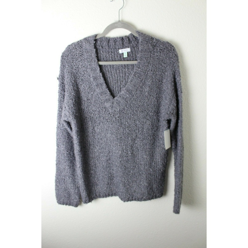 Susina Fluffy V-neck Boucle Knit Sweater Gray Excalibur Size Medium M NWT‎